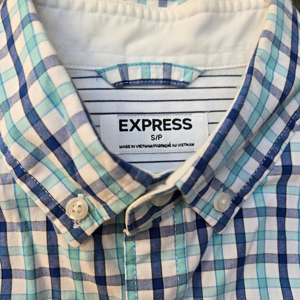 Express Blue/Green Button Down - Picture 3 of 3